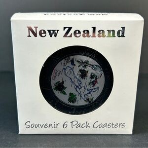 Vintage New Zealand Souvenir Coaster Set of 6 Kiwi Ana Map & Native Birds